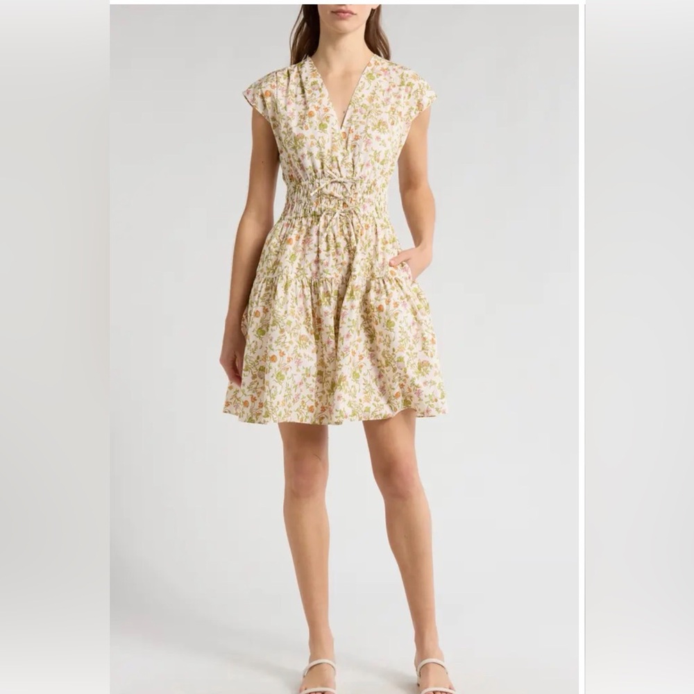 10 Crosby Derek Lam Floral Mini Dress - Cream and Green